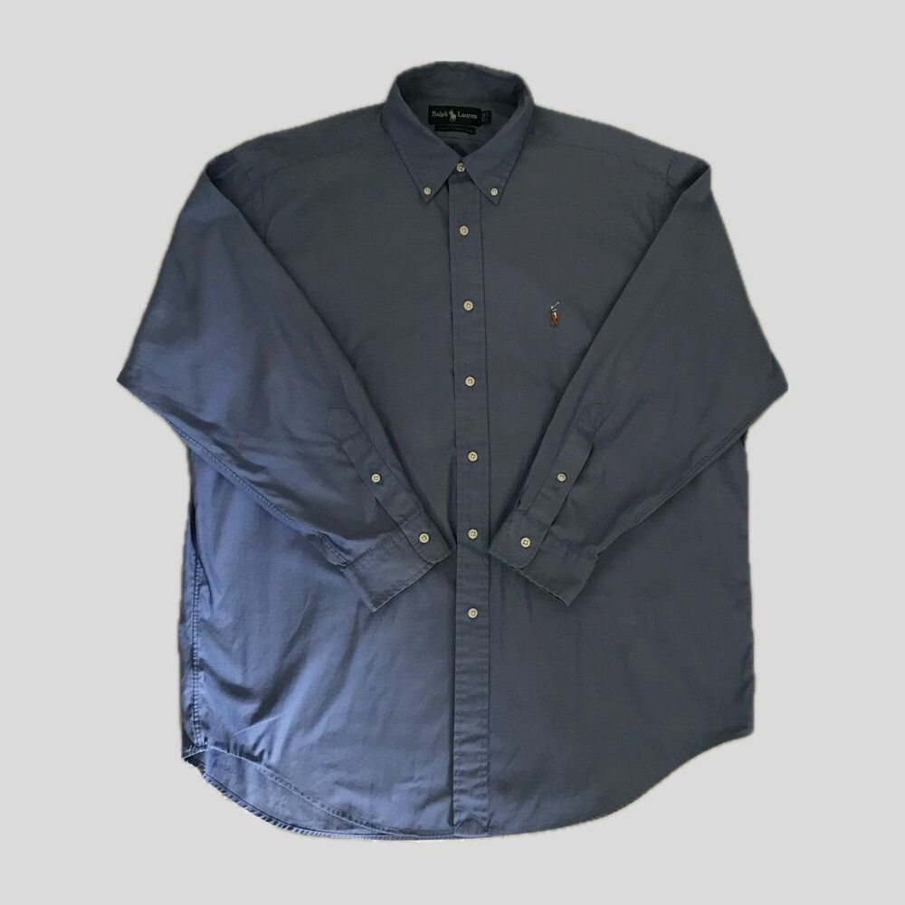 Ralph Lauren Yarmouth Blue Cotton Long Sleeve Preppy Mens Oxford Shirt - 17 33